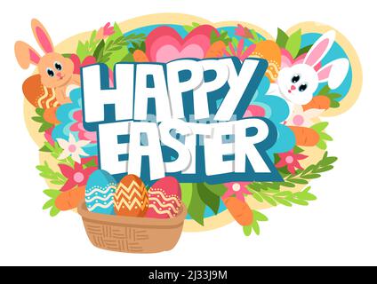 Fröhliche Ostern Typografie mit bunten dekorativen Ornamenten, Vektor-Illustration Stock Vektor