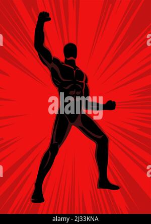 Einfache flache Vektor-Illustration der muskulösen männlichen Figur in Power-up Pose Stock Vektor