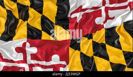 Flagge des US-Bundesstaates maryland. 3D Rendern Stockfoto