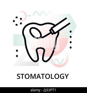 Moderne flach bearbeitbare Linie Design Vektor Illustration, Konzept der Stomatologie Symbol auf abstraktem Hintergrund, für Grafik-und Web-Design Stock Vektor