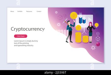 Kreative Website-Vorlage von Webseite für Kryptowährung, Vektordarstellung Stock Vektor