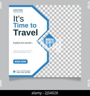 Reisen Social Media Post Banner Vorlage Design, Tour Reise Urlaub Tourismus Marketing Social Media Post Stock Vektor