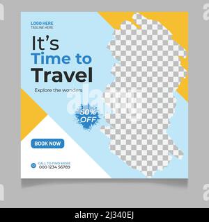 Reisen Social Media Post Banner Vorlage Design, Tour Reise Urlaub Tourismus Marketing Social Media Post Stock Vektor