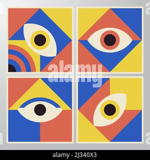 Bauhaus eye Mosaik Geometrie Vektor dekorative Illustrationen Kollektion Abstraktes minimalistisches modulares flaches Kunstschablonen Set Stock Vektor