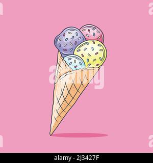 Eis im hellen Cartoon-Stil. Eiscreme-Vektor in schönen Farben isoliert Stock Vektor