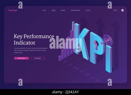 Banner mit den Key Performance Indicators. Konzept der Messung Erfolg der Unternehmensstrategie, Umsetzung von Zielen, Optimierung und Entwicklungsqualität. Vec Stock Vektor