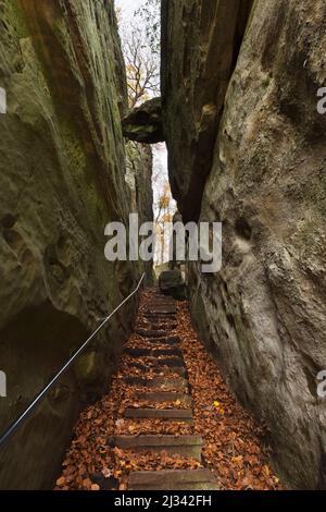 Sandsteinfelsen in der Teufessschlucht, Eifel, Rheinland-Pfalz, Deutschland Stockfoto