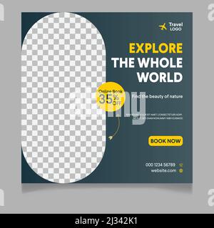 Reisen Social Media Post Banner Vorlage Design, Tour Reise Urlaub Tourismus Marketing Social Media Post Stock Vektor
