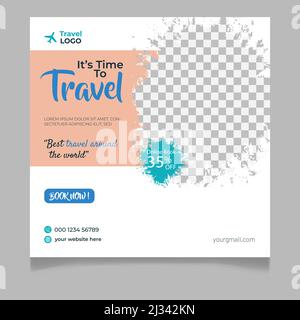 Reisen Social Media Post Banner Vorlage Design, Tour Reise Urlaub Tourismus Marketing Social Media Post Stock Vektor