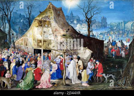 Die Anbetung der Könige von Jan Brueghel dem Älteren (1568-1625), Körperfarbe auf Pergament, 1598 Stockfoto