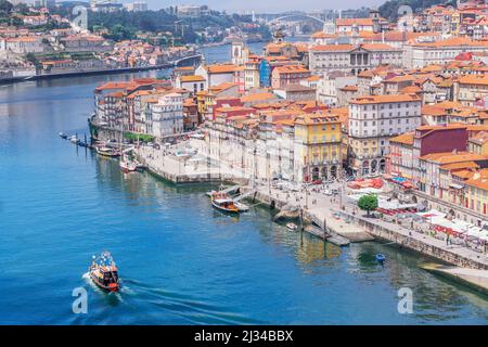 Porto am Fluss, erhöhte Aussicht, Porto, Douro Litoral, Portugal Stockfoto