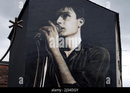 Die Akse Mural von Ian Curtis in Macclesfield Stockfoto