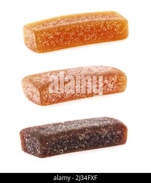 Fruchtgeleeriegel isoliert auf Weiß Stockfoto