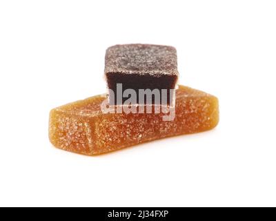 Fruchtgeleeriegel isoliert auf Weiß Stockfoto