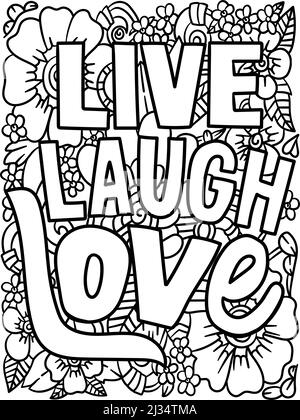 Live Laugh Love Motivational Quote Coloring Page Stock Vektor