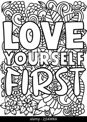 Love Yourself First Motivational Quote Coloring Stock Vektor