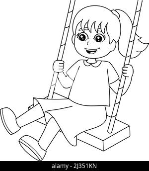 Girl on A Swing Malseite isoliert für Kinder Stock Vektor