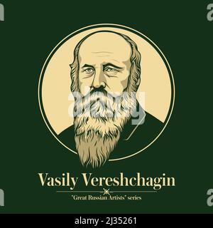 Großer russischer Künstler. Wassili Vereschtschagin war einer der berühmtesten russischen Kriegskünstler und einer der ersten russischen Künstler, der weithin anerkannt wurde Stock Vektor