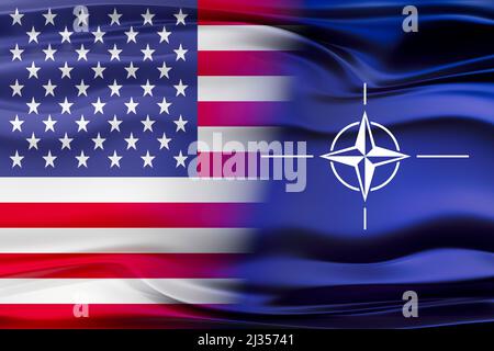 Flaggen der USA und der NATO - Abbildung 3D Stockfoto