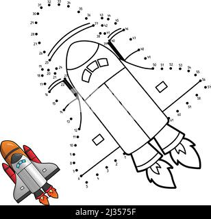 Punkt zu Punkt Rocket Coloring isolierte Seite für Kinder Stock Vektor