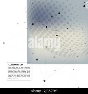 Abstraktes polygonales Molekül-Design mit verbindenden Punktlinien und Halbtonhintergrund Stock Vektor