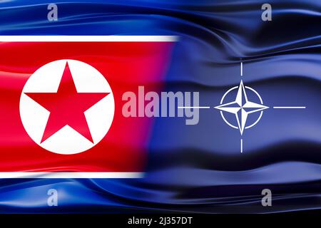 Nordkoreas und NATO-Flaggen - Abbildung 3D Stockfoto