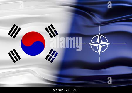 Südkoreas und NATO-Flaggen - 3D Abbildung Stockfoto