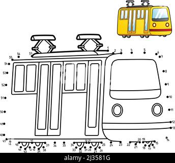 Isolierte Farbseite für Kinder von Dot zu Dot Tram Stock Vektor