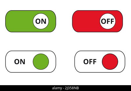 Ein- und aus-Tasten in rot und grün auf weißem Hintergrund Stockfoto