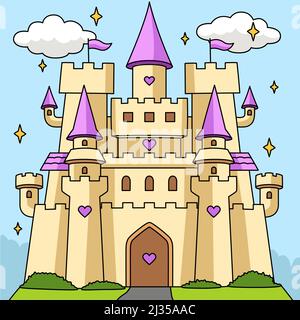 Big Castle Farbige Cartoon Illustration Stock Vektor