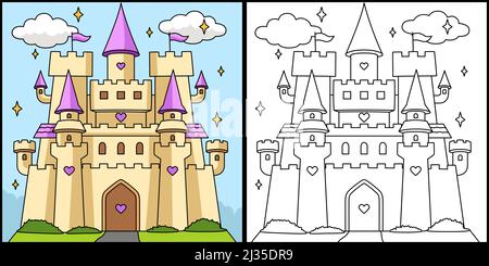 Big Castle Coloring Page Farbige Illustration Stock Vektor