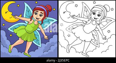 Flying Fairy Coloring Page Farbige Illustration Stock Vektor