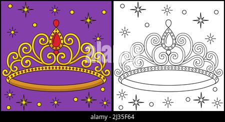 Prinzessin Krone Malseite Farbige Illustration Stock Vektor