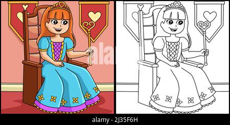 Crown Princess Coloring Page Farbige Illustration Stock Vektor