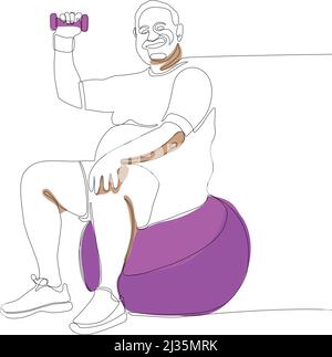 Minimales Konzept des Mannes, der auf einem Fitnessball sitzt Stock Vektor