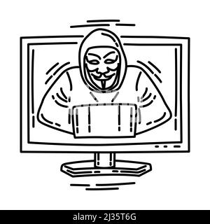 Hacker-Computer Teil von Computer und Betriebssystem Handgezeichnetes Icon Set Vector. Stock Vektor