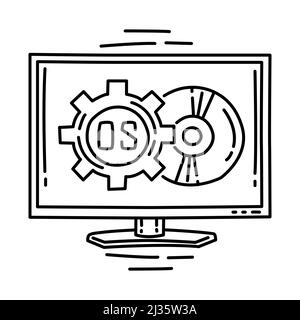 Betriebssystem Computer Teil von Computer Software und Hardware Handgezeichneter Symbolsatz Vektor. Stock Vektor
