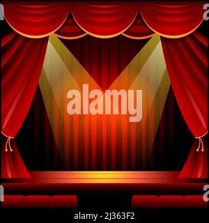 Hintergrund der Theaterbühne, der für Buch- oder Zeitschriftencover, Banner, Werbung, Hintergrund oder andere Zwecke verwendet werden kann. Stock Vektor