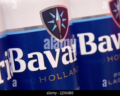 Moskau, Russland. 31. März 2022. Das Bavaria-Logo auf einer Bierstube. (Foto: Alexander Sayganov/SOPA Images/Sipa USA) Quelle: SIPA USA/Alamy Live News Stockfoto