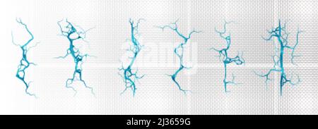 Bodenrisse mit gefrorenem Wasser in der Draufsicht, Risslöcher, Winterteich Oberfläche vereisten Textur. Zerstörung, Spaltung, Beschädigung Fissur Effekt isoliert Stock Vektor