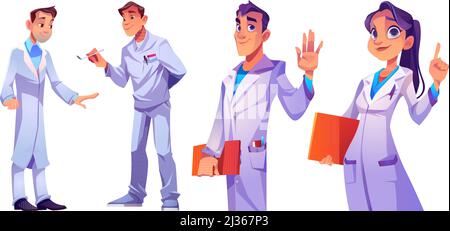 Ärzte und Krankenschwestern Krankenhauspersonal eingestellt. Charaktere in medizinischen Roben mit medizinischen Geräten und Instrumenten. Klinikpersonal, Ärzteberuf Stock Vektor