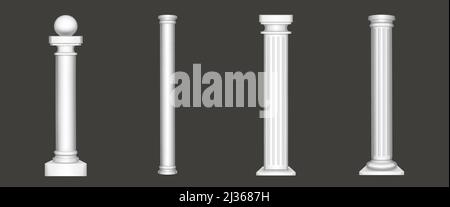 Antike Säulen isoliert auf weißem Hintergrund. Alte klassische Steinsäulen der römischen oder griechischen Architektur mit verdrehten und Nut Ornament für inter Stock Vektor