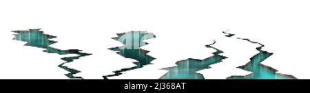 Risse im Boden mit Wasser im Inneren, Erdbebenrisslöcher mit transparenter Flüssigkeit, zerstörte Landoberfläche zerkleinert Textur. Zerstörung, gespaltener Schaden fis Stock Vektor