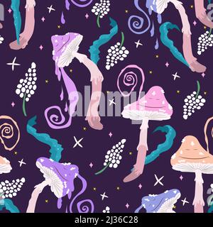 Psychedelischer Pilz nahtloses Muster. Magische, trippige Pilze. Stock Vektor