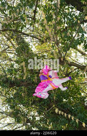 Italien, Lombardei, Ballon geformt wie Pferd in Ästen von Baum gefangen Stockfoto