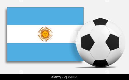 Leerer Fußball mit Nationalmannschaftsflagge Argentiniens. Stockfoto