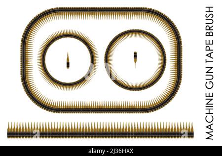 Maschinengewehr Gürtel Bürste, automatische Waffe Kugel. Waffe des Soldaten. Rahmen für Design zum Thema Militär. Vektor auf weißem Hintergrund isoliert Stock Vektor