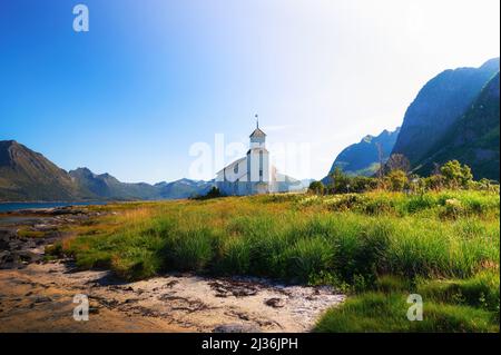 Gimsoy Kirche auf Lofoten in Norwegen Stockfoto