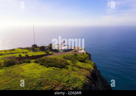 Luftaufnahme des Leuchtturms Ponta do Pargo auf den Madeira-Inseln, Portugal Stockfoto