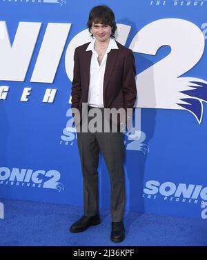 Los Angeles, USA. 05. April 2022. Jack Marshden kommt bei der SONIC THE IGEL 2 Los Angeles Premiere im Regency Village Theatre in Westwood, CA am Dienstag, 5. April 2022. (Foto: Sthanlee B. Mirador/Sipa USA) Quelle: SIPA USA/Alamy Live News Stockfoto